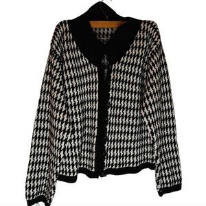Knit Knit Vintage Houndstooth Pattern Knit Button Front Sweater Cardigan